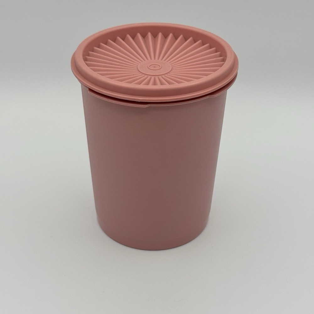 VTG Tupperware Servalier Canister with Lid  Dusty Rose Pink Sunburst Lid